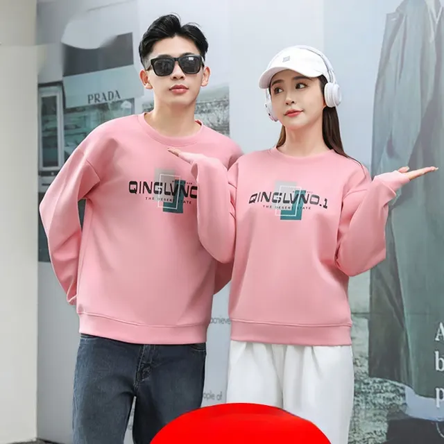 Round Neck Sweater Men's And Women's Same Autumn And Winter Pullover Sportswear Pink - Shop at LoveMi