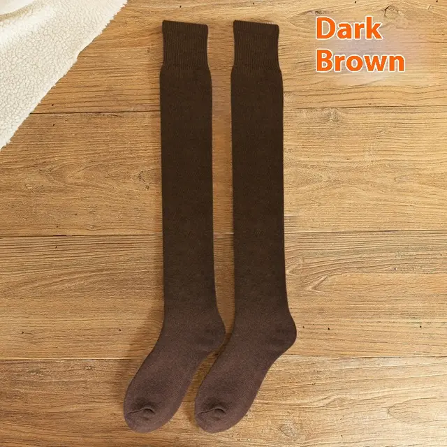 Cashmere Knee Socks Women's Long Tube Fleece lined Deep Coffee Knee Socks - Shop at LoveMi