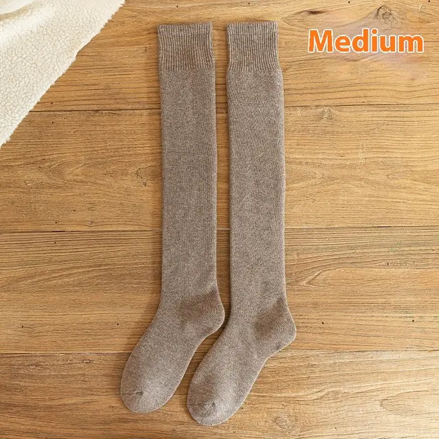 Cashmere Knee Socks Women's Long Tube Fleece lined Middle Coffee Color Knee Socks - Shop at LoveMi