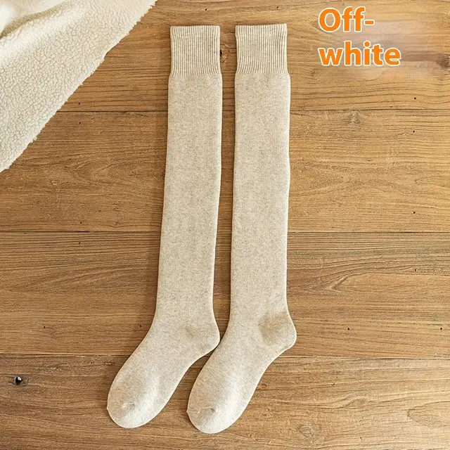 Cashmere Knee Socks Women's Long Tube Fleece lined Skin Color Knee Socks - Shop at LoveMi