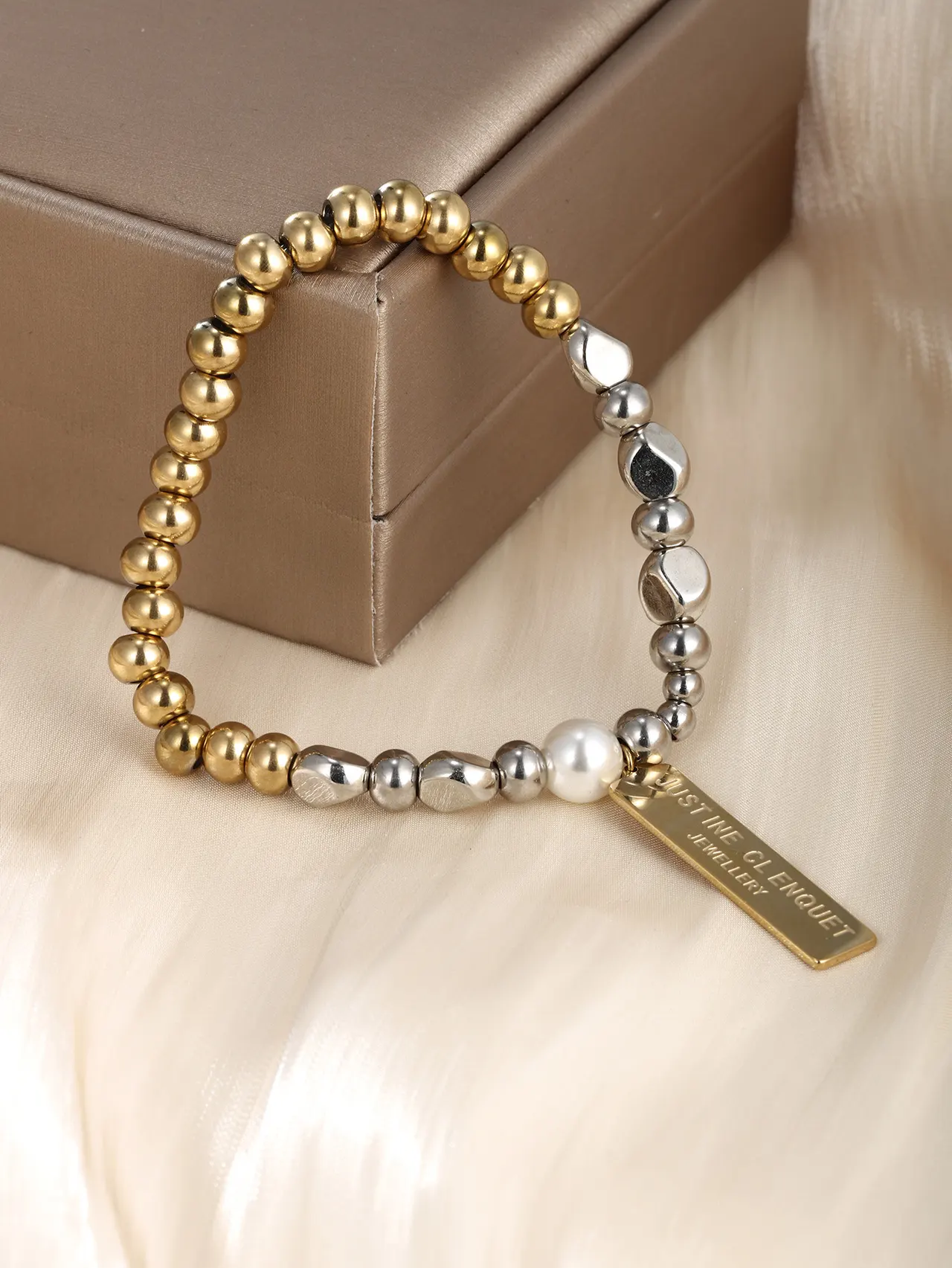 European And American Love Cross Diamond Woven Beads Artificial Gemstone Stainless Steel Bracelet For Women - Type F