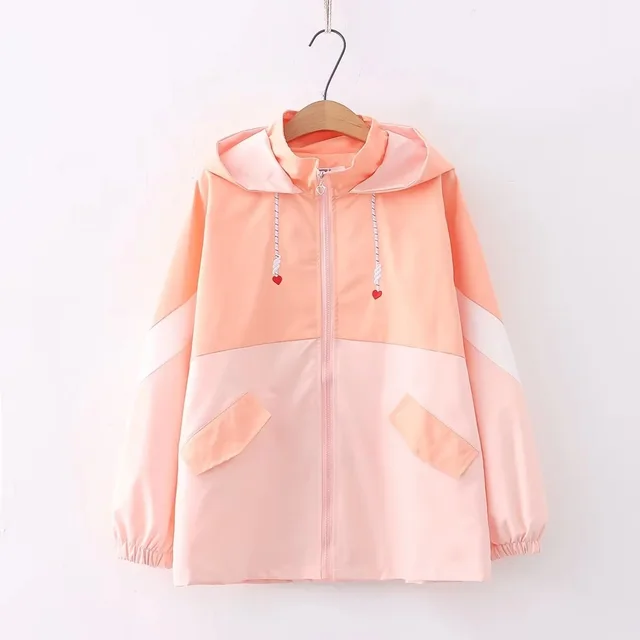 College Style Loose Stitching Hooded Long sleeved Casual Trench Coat Women Orange Pink - Shop at LoveMi
