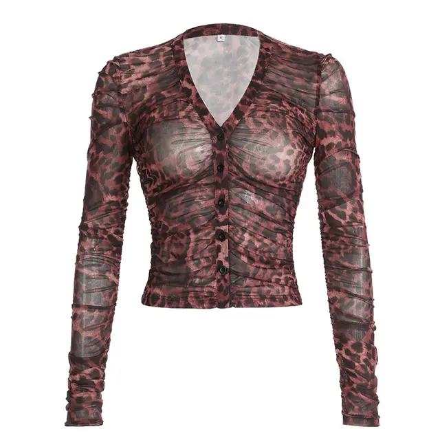 European And American Slimming Breasted Long sleeved Top For Women Brown - Shop at LoveMi