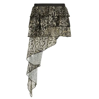 Cross border European And American Style Sexy Leopard Print Irregular Skirt Brown - Shop at LoveMi