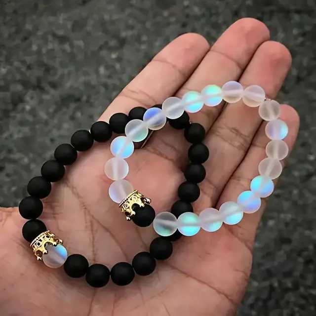 Silver Bracelet Elastic Bright Black Alloy Men's Dumbbell Style2 2Pc - Shop at LoveMi