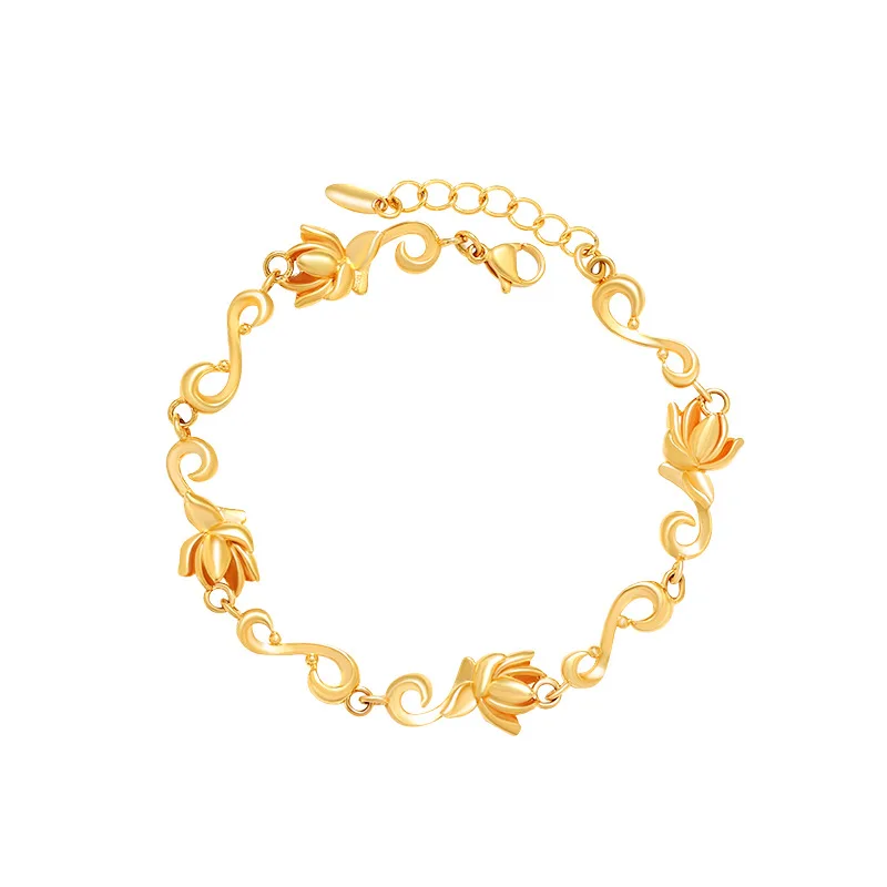 Alloy Plated Gloden Lotus Bracelet Girls High Sense Niche Retro 24K Gold Plated - Shop at LoveMi