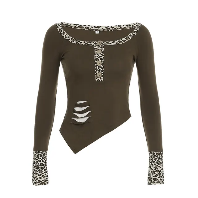 European And American Retro Irregular Tight Top For Women Brown - Shop at LoveMi