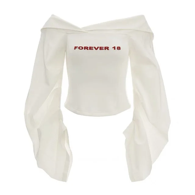Women's Dark White Shirt With Lantern Sleeves White Shirt - Shop at LoveMi