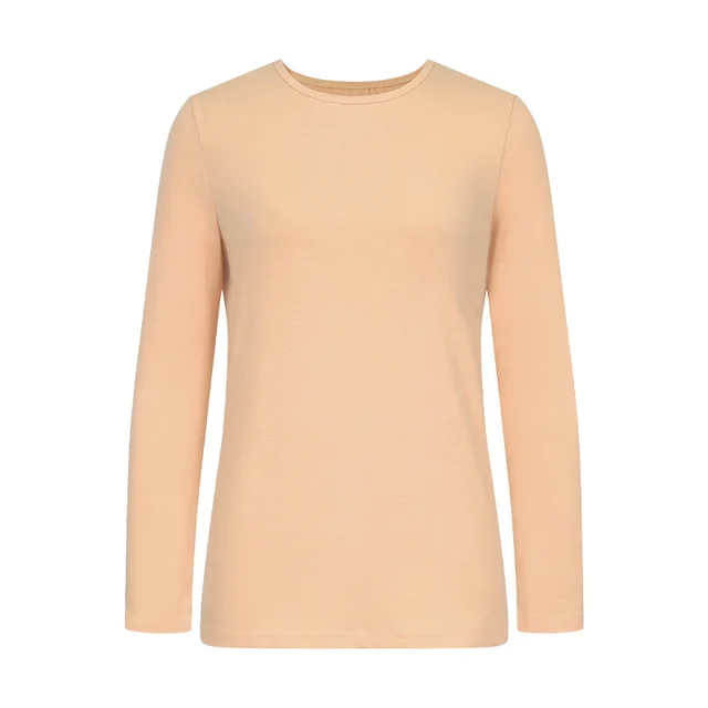 Women's Knitted Stretch Crew Neck T shirt Skin Color - Shop at LoveMi