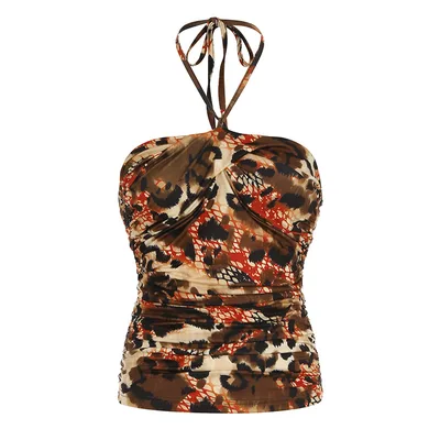 European And American Retro Printed Sexy Backless Halter Vest Brown - Shop at LoveMi