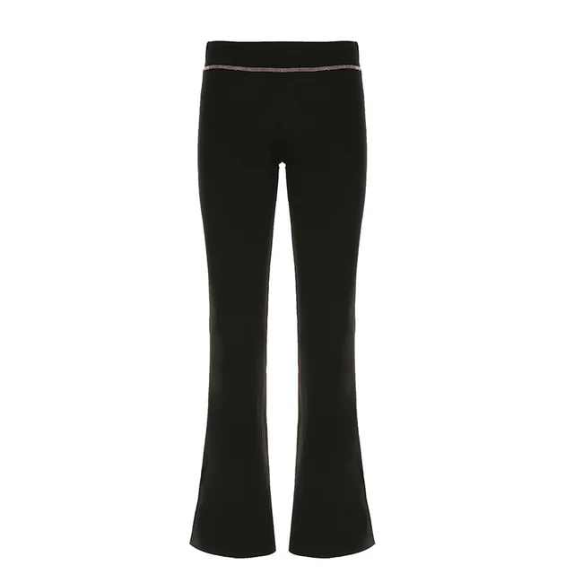 Letter Printed Full zip Cardigan Bootcut Trousers Black Pants - Shop at LoveMi