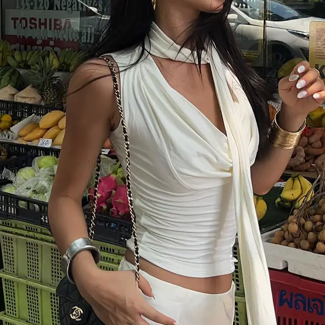 Lace up Tied Top Outerwear Ribbon Swing Collar Sleeveless Vest For Women White - Shop at LoveMi