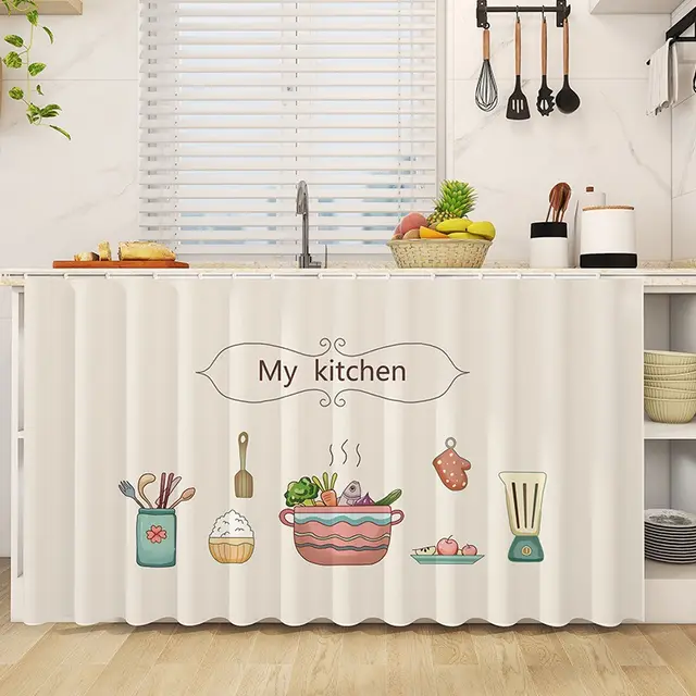 Minimally Printed Kitchen Waterproof Sliding Door Curtain Kitchen 2 - Shop at LoveMi