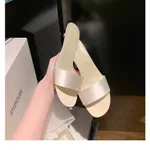 Simple Ankle Strap High Heels Small Heel Genuine Leather Sandals - White