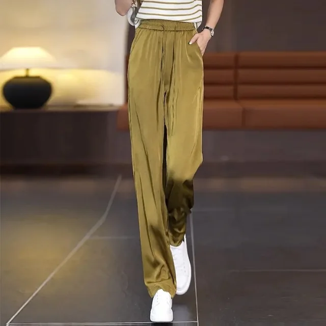 Drawstring Draping Break Advanced Satin Baggy Pants Yellow - Shop at LoveMi