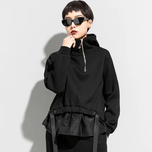 Fleece lined Thick Loose Plus Size Fake Two Pieces Top Long Sleeve Coat Black - Shop at LoveMi