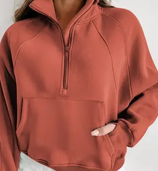 Hoodie Casual Stand Collar Long Sleeve Loose Top - Orange
