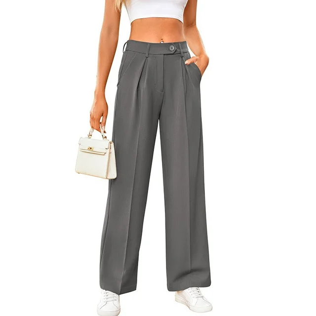 Women's Casual Loose Wide Leg Straight Suit Pants Gray - Shop at LoveMi