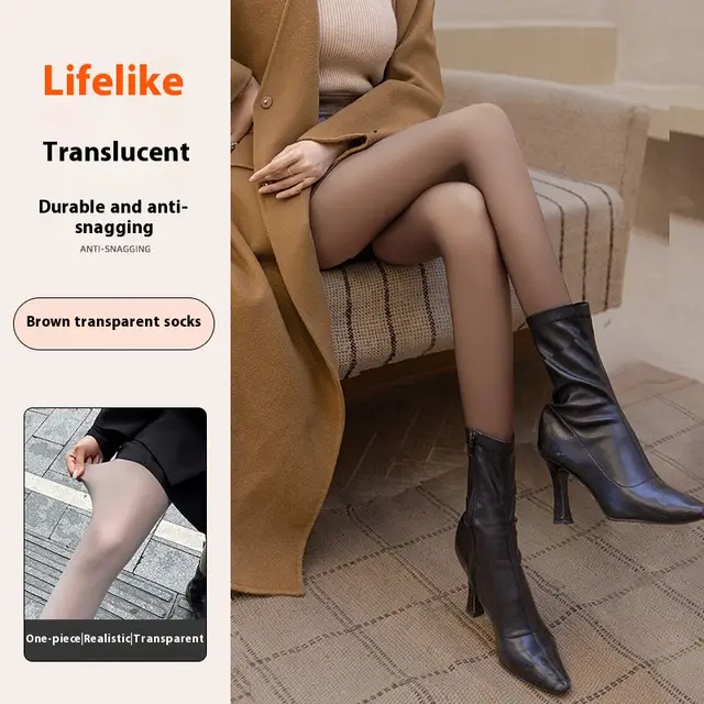 Autumn And Winter Transparent Oversized Leggings Body Stocking Coffee - Shop at LoveMi