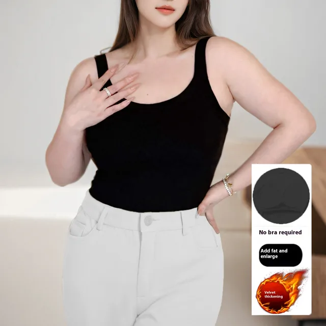 Plus Size With Chest Pad Bottoming Camisole Black - Shop at LoveMi
