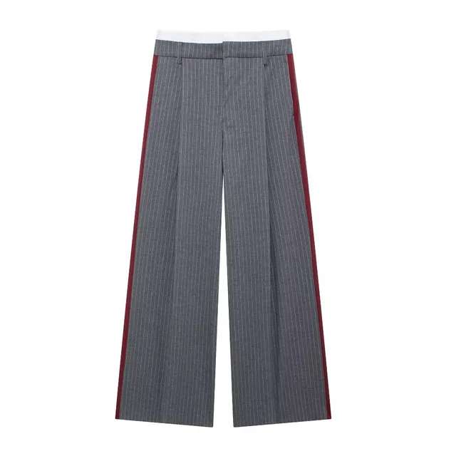 Fashion Pinstripe Boxer Briefs Detail High waisted Trousers Gray Stripe - Shop at LoveMi