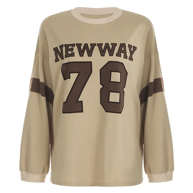 Girls' College Style Digital Printing Round Neck Loose Sweatshirt Khaki - Shop at LoveMi