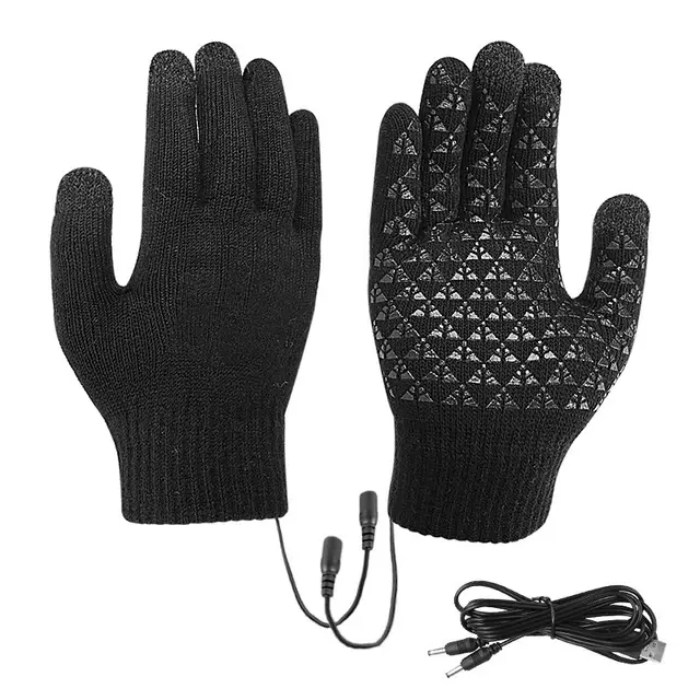 USB Heating Electric Heating Gloves Thermal Thickened Knitting Black - Shop at LoveMi
