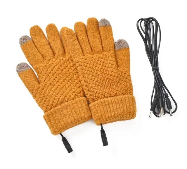 USB Heating Electric Heating Gloves Thermal Thickened Knitting Yellow V2 - Shop at LoveMi
