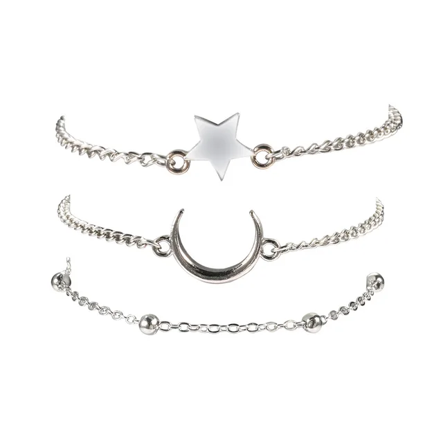Stylish Moon And The Stars Ball Bracelet Three piece Suit Silver - Shop at LoveMi