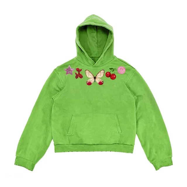 Simple And Versatile Ins Style Butterfly Print Unique Design Hooded Sweater Fluorescent Green - Shop at LoveMi