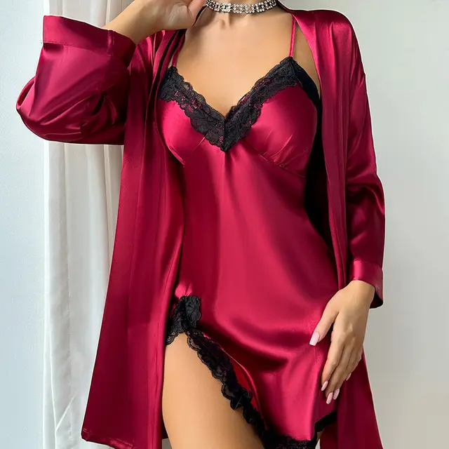 Casual Pajamas Two piece Sling Outerwear Gown Red - Shop at LoveMi