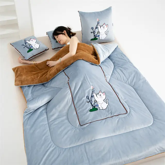 Cartoon Cushion Quilt Dual purpose Air Conditioner Quilt Bayeta Cushion Pillowcase Backrest Pillow Sky Blue - Shop at LoveMi