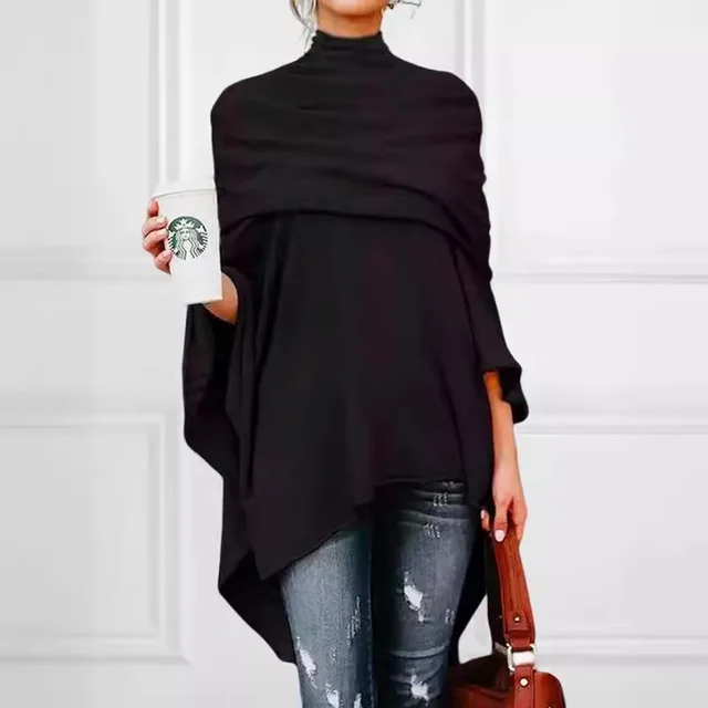 Women's Solid Color Turtleneck T shirt Top Black - Shop at LoveMi