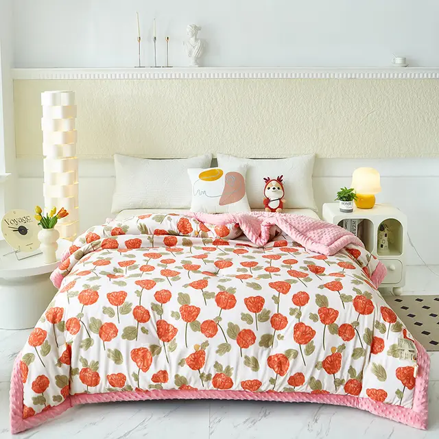 Beanie Blanket Washed Cotton Printing Machine Washable Winter Quilt Garden Of Love - Shop at LoveMi
