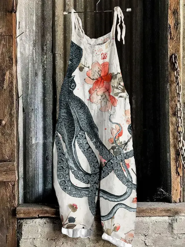 Women's Autumn And Winter Printing Retro Wide Leg Jumpsuit No 19 Flower - Shop at LoveMi
