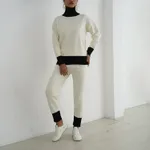 Women's Knitted Turtleneck Sweater Slimming Suit - Apricot
