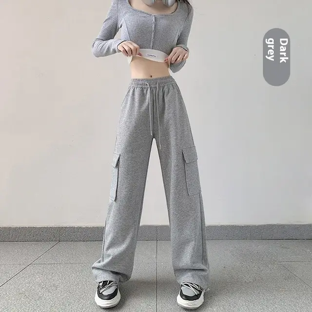 American Style Overalls Women's Casual Loose Tappered Drawstring Gray - Shop at LoveMi