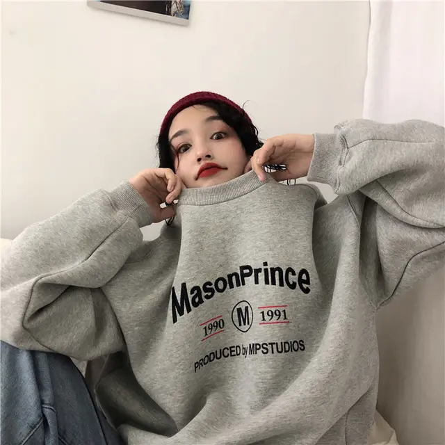 Loose Vintage Gray Round collar Hoodless Sweater Women Light Gray Thin - Shop at LoveMi