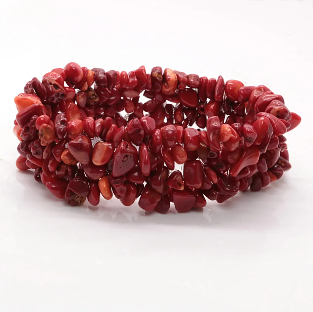 Amethyst Irregular Gravel Multiple Elastic String - Red Coral