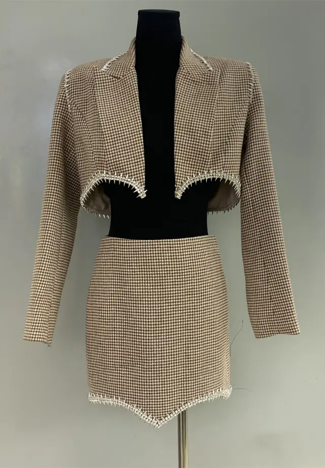 Retro Houndstooth Short Suit Coat Set Houndstooth - Shop at LoveMi