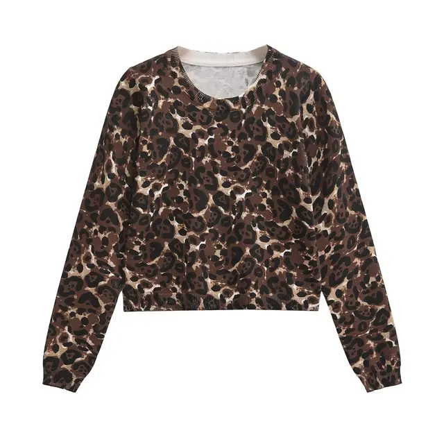 Women's Fashion Round Neck Animal Print Sweater Leopard Print - Shop at LoveMi