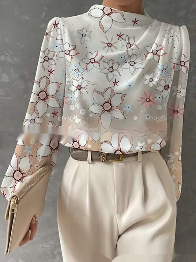 Half Turtleneck Lantern Sleeve Printed Top No 5 Color - Shop at LoveMi