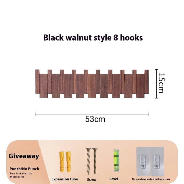 Clothes Hook Wall mounted Entrance Hallway Hanger Punch free Solid Wood Creative Keys Clothes Black Walnut 8 Hooks - Shop at LoveMi