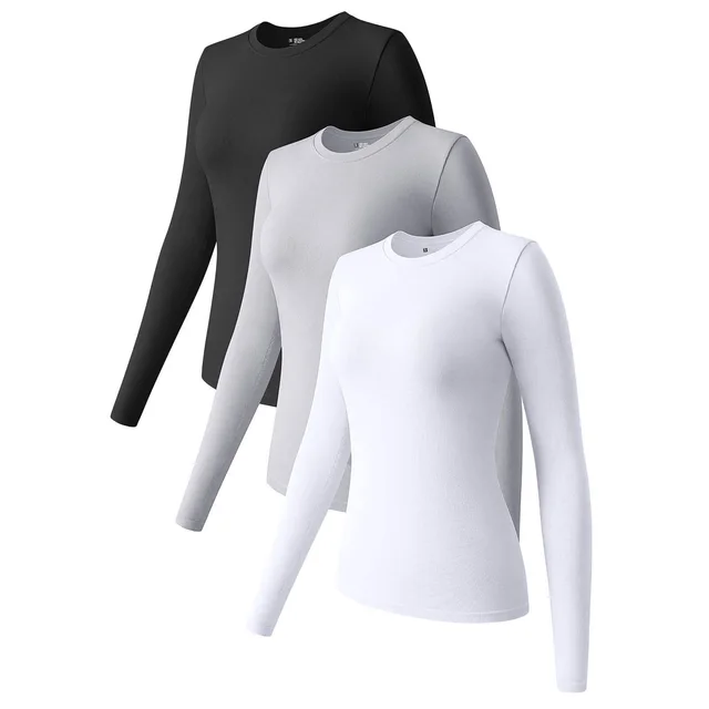 Long Sleeve Top Round Neck Elastic Base Black Light Gray White - Shop at LoveMi
