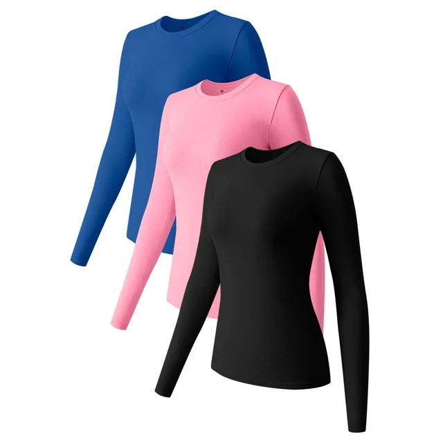 Long Sleeve Top Round Neck Elastic Base Dark Blue Pink Black - Shop at LoveMi