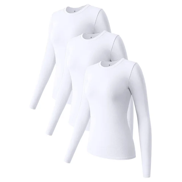 Long Sleeve Top Round Neck Elastic Base White White White - Shop at LoveMi
