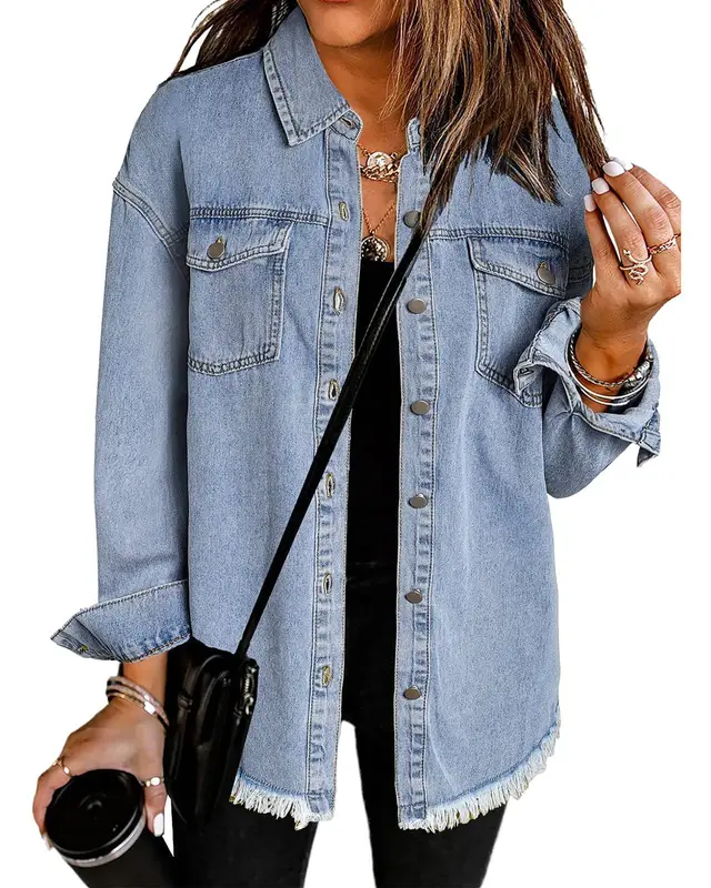Fashion Denim Jacket Women's Button Shirt Light Blue - Shop at LoveMi