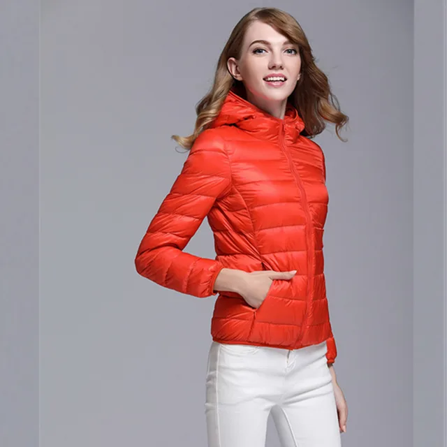 Lightweight Short Type Hooded Down Jacket Orange - Shop at LoveMi