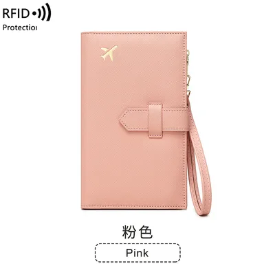 RFID Anti magnetic Passport Holder Multifunctional Long Ladies Wallet Pink - Shop at LoveMi