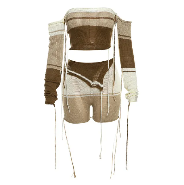 Openwork Knitted Top With Booties Brown - Shop at LoveMi